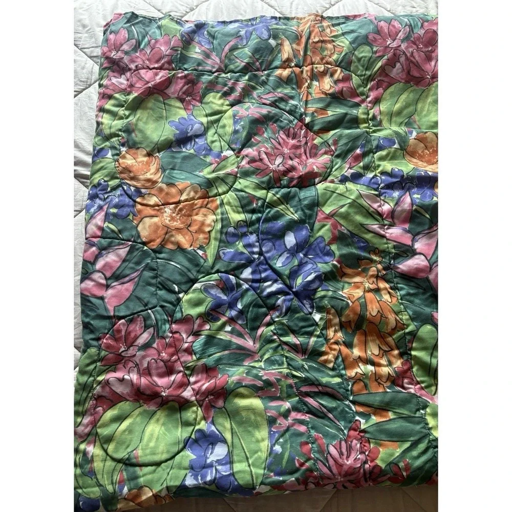 Vintage Tropical Print Floral Print Reversible Abstract Striped FULL Comforter
